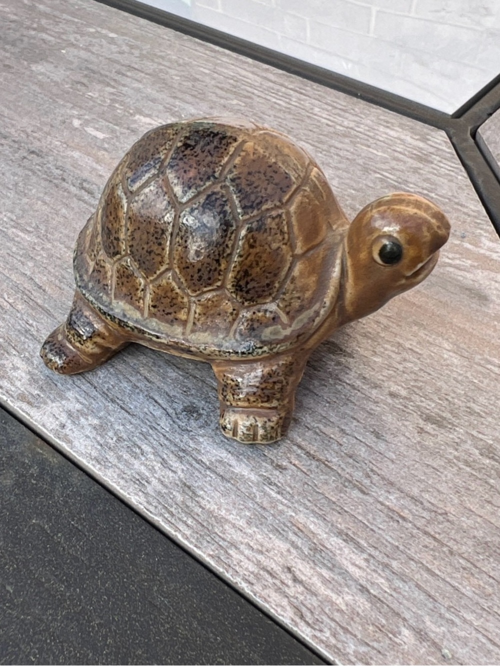 Vintage Ceramic Glazed Tortoise Figurine Brown Speckled Art Pottery